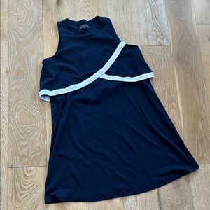 Duffield Lane Navy Blue and White Cotton Shift Dress Size Large